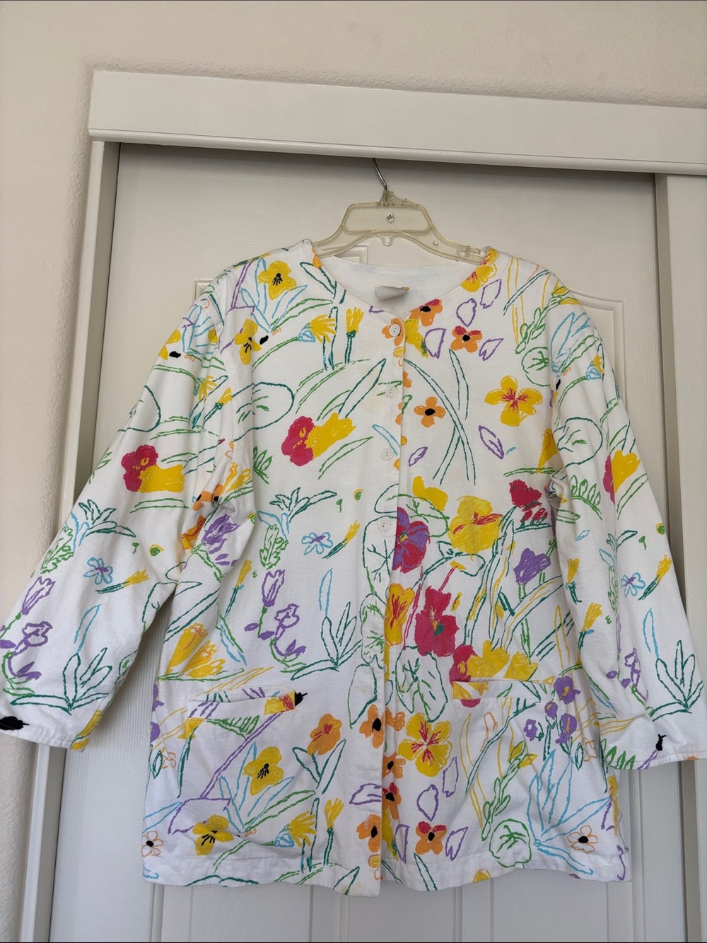 Done art and design White Floral Button-Front Jacket with Yellow & Pink Blooms.
